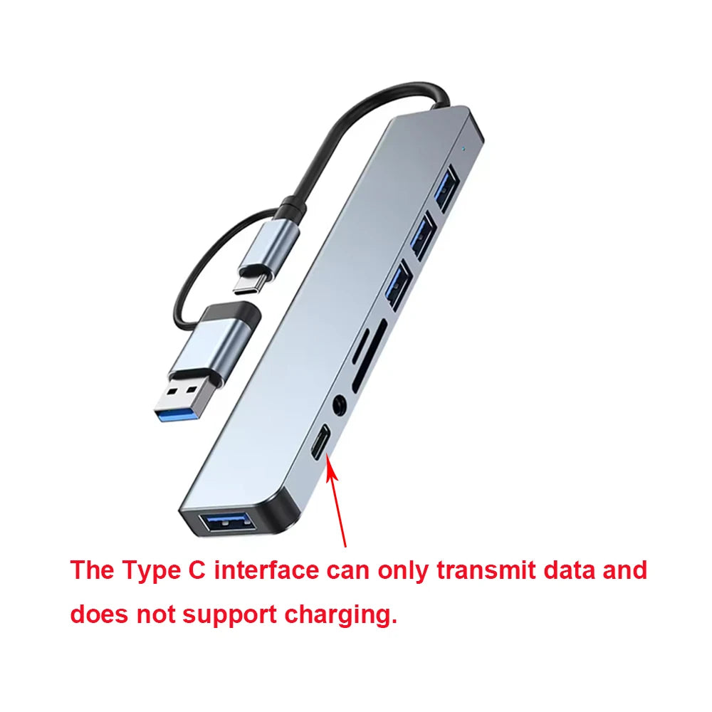 8 in 2 USB +Type C HUB Docking Station