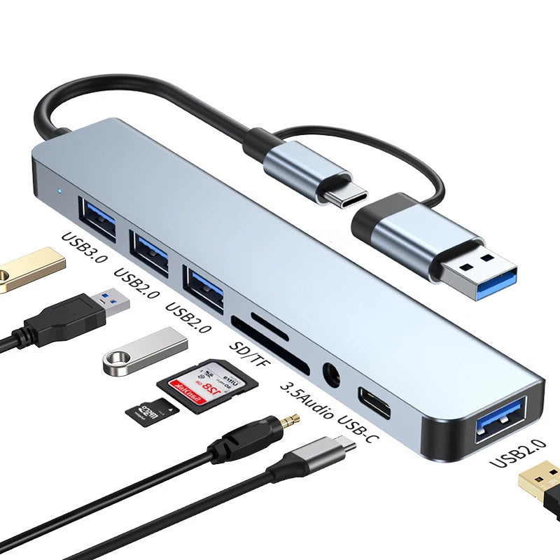 8 in 2 USB +Type C HUB Docking Station