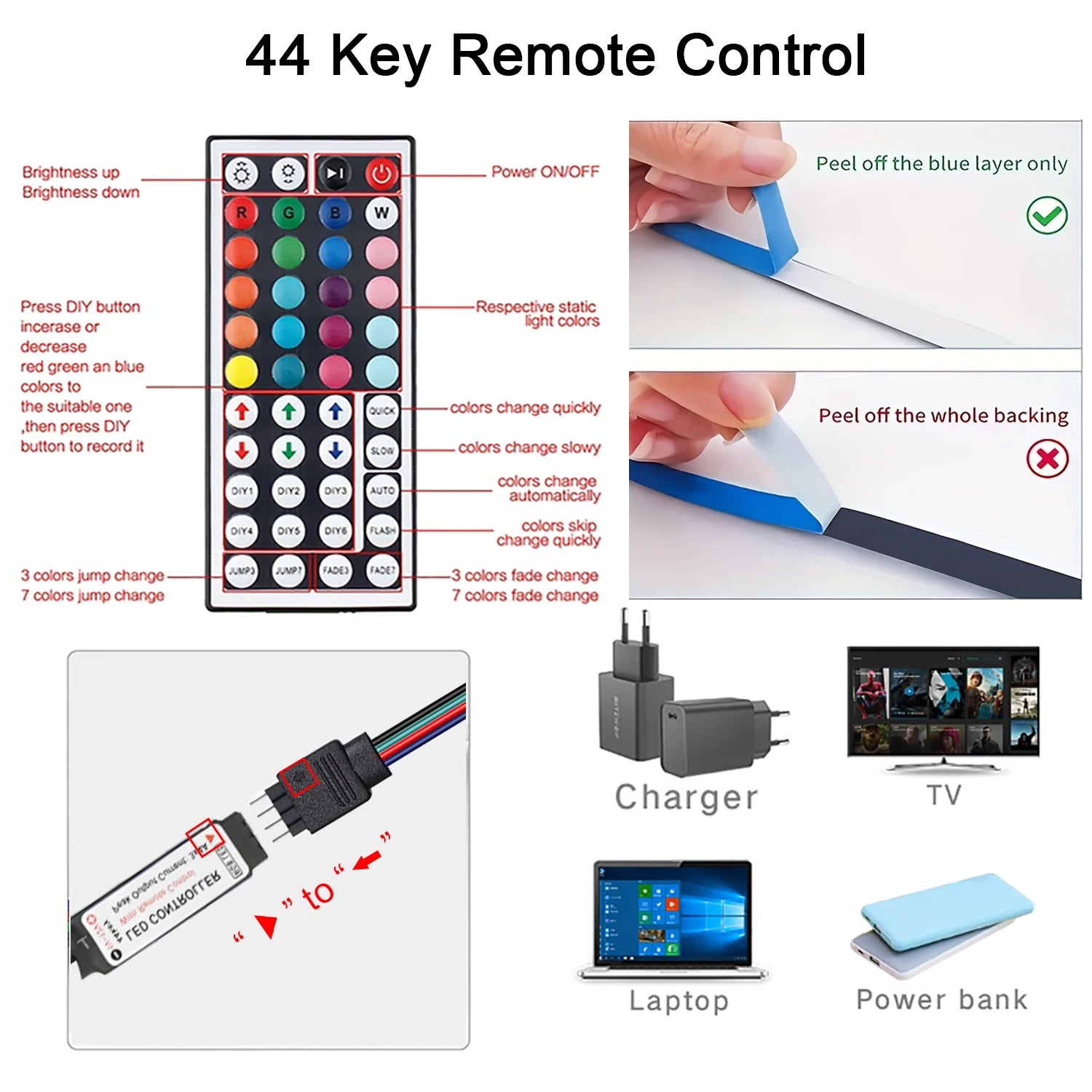 Led Strip Lights with 44 Key Remote Control
