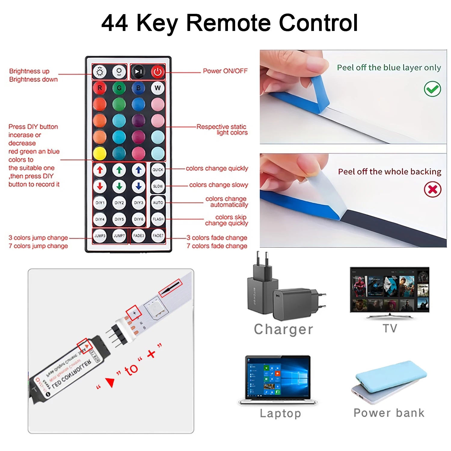 Led Strip Lights with 44 Key Remote Control