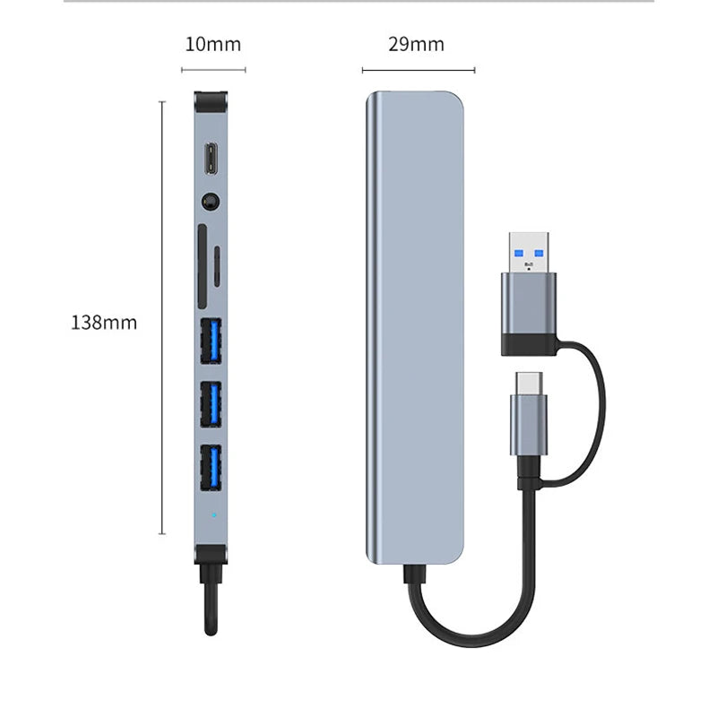 8 in 2 USB +Type C HUB Docking Station